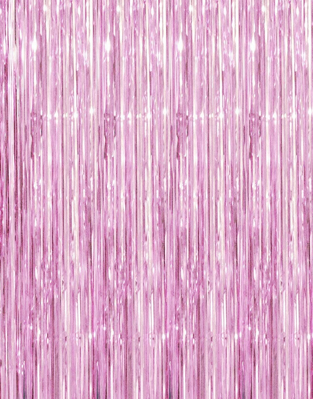 Pink Tinsel Foil Fringe Curtains Backdrop, Sparkle Metallic Foil