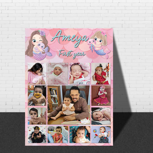 buy-birthday-decorations -One-year-12 Months-first-birthday-collage-board-Customized-Wooden -MDF-Board-online-india