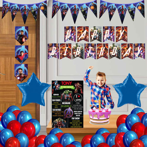  Avengers combo birthday decor ,theme Avengers for  kits birthday, Avengers birthday kit, Avengers home party decor ,Avengers theme baby name banner customized ,customized Avengers theme, theme for baby boys and girls birthday party, Avengers milestone chalkboard and combo kits Express Delivery All Over India . Book Online At The Best Discounted Offer Price, Budget Friendly, Elite Party Decors, Surprise Party Decors, Indoor And Outdoor Party 